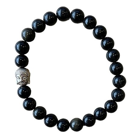 Zwarte Obsidiaan natuurstenen armband met Boeddha kraal
