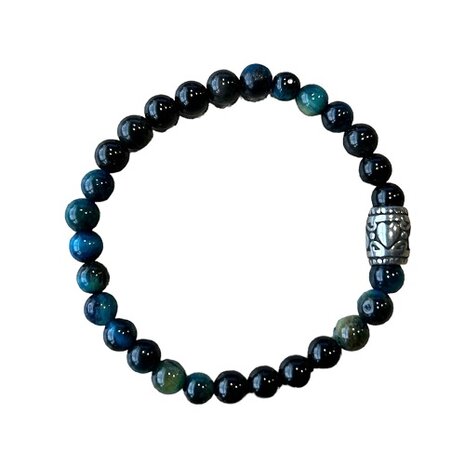Zwarte Obsidiaan met blauwe Tijgeroog armband